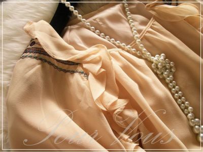 本シルクAライン花柄シフォンフリルドレス