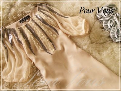 スパンコール シフォンシルク Aライン ワンピースドレス