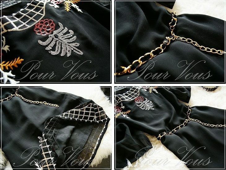 花柄刺繍 Aライン スパンコール シルクワンピース