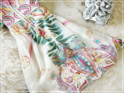 シルクシフォン 花柄刺繍 ワンピース