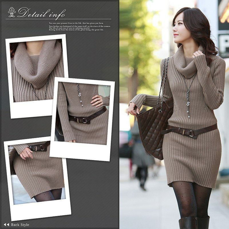 ハイネック 長袖 ニットワンピース