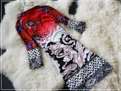 Aライン 七分袖 花柄 ワンピースドレス