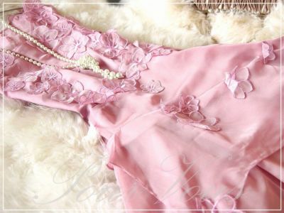 花柄模様 チュール素材 Aライン ワンピース