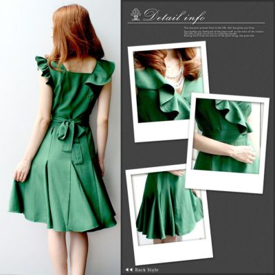 フィット＆フレア ラップワンピースドレス グリーン