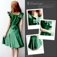 フィット＆フレア ラップワンピースドレス グリーン