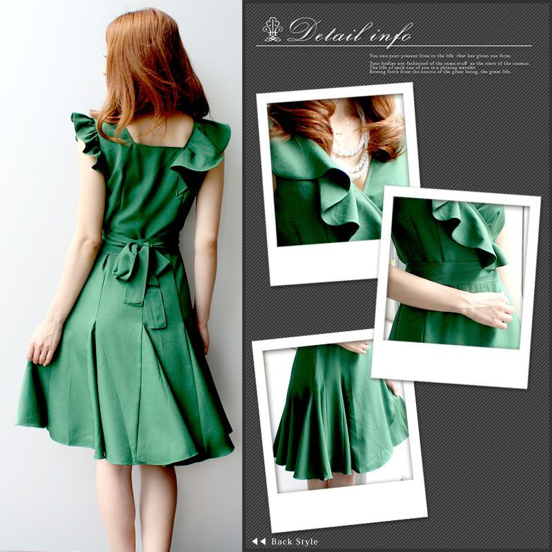 フィット＆フレア ラップワンピースドレス グリーン