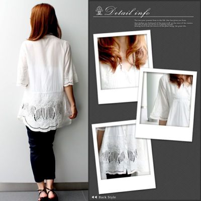 縦ステッチ 花柄刺繍 シャツワンピース