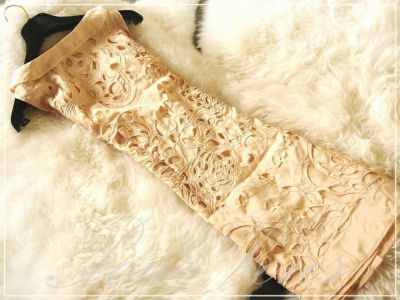 花柄カット 襟付き ワンピースドレス ベージュ