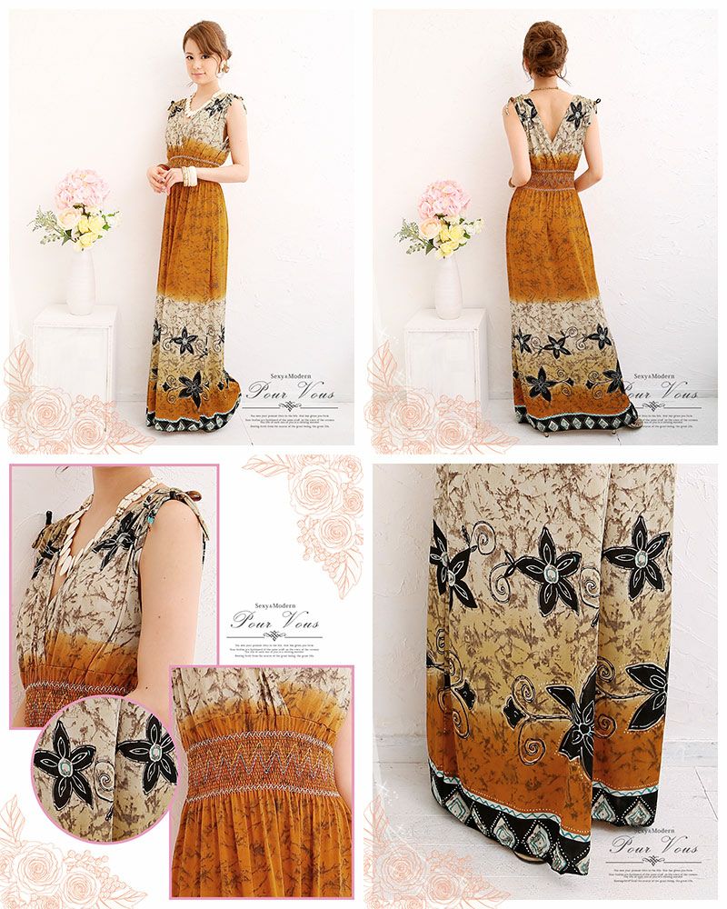 エスニックプリントマキシワンピース