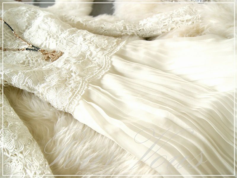 レース プリーツ ワンピースドレス