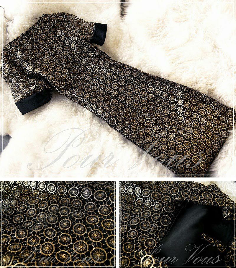 刺繍 サテン地 ひざ丈ドレス