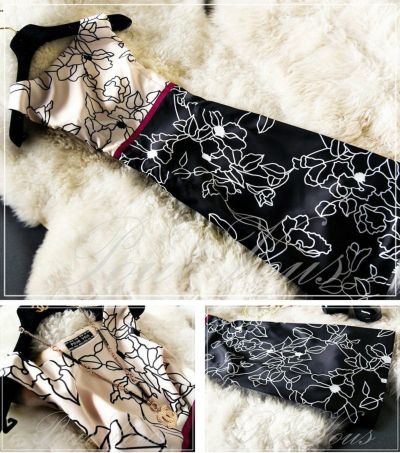 フラワープリント サテン地 ひざ丈ドレス