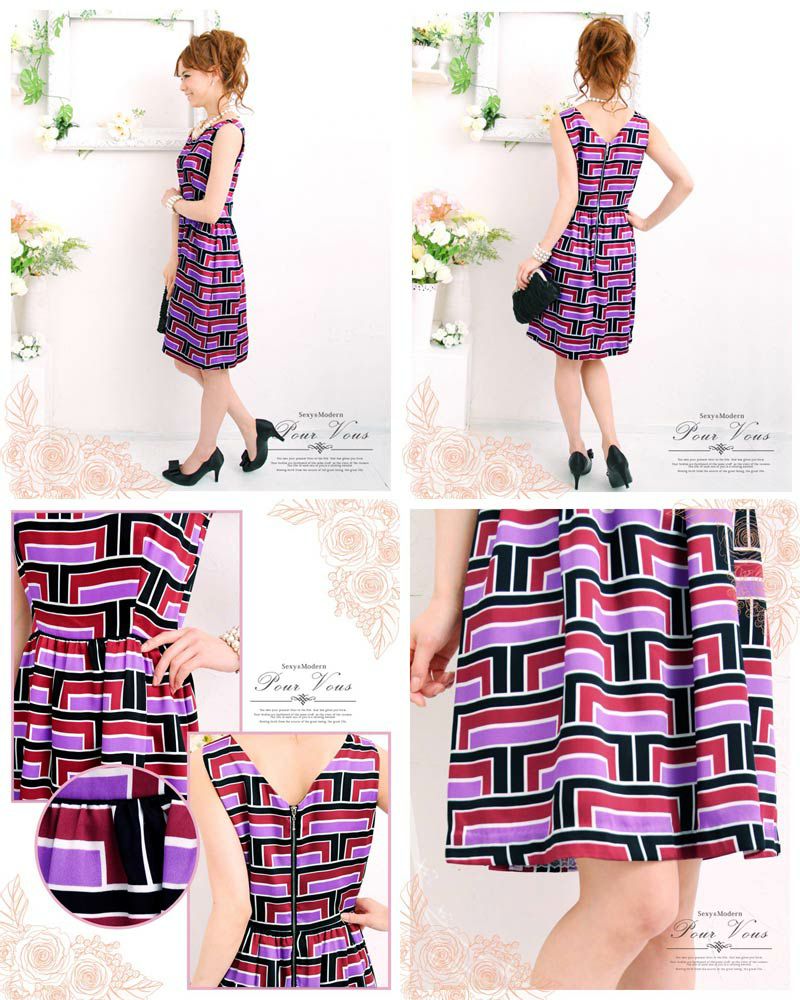 プリント V字 ワンピース