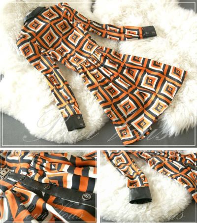 幾何学柄 サテン地 ワンピース