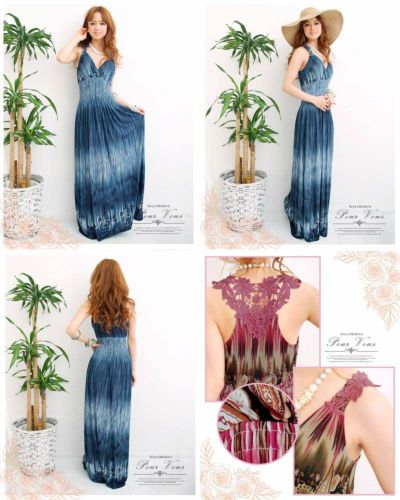 レーサーバックレースマキシ丈 ワンピース