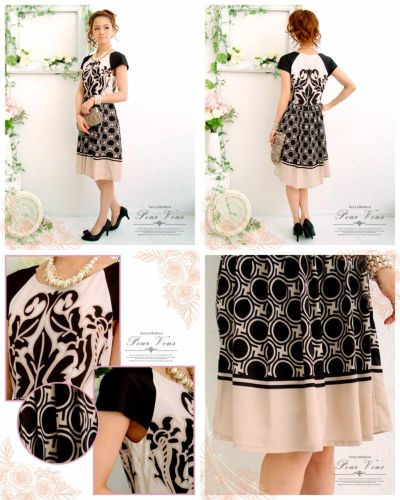 アールヌーボー柄 ラグラン切り替え ワンピース