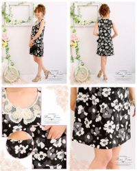 フラワープリント Aライン ワンピース