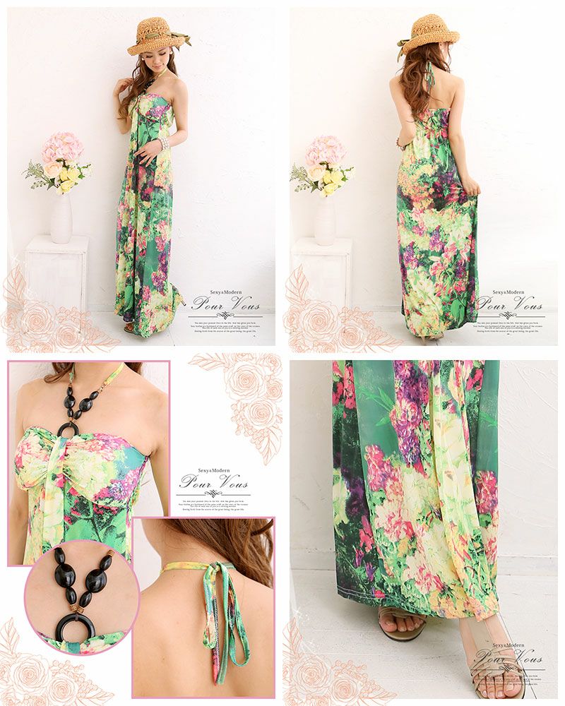 フラワーパターン マキシ丈 ワンピース