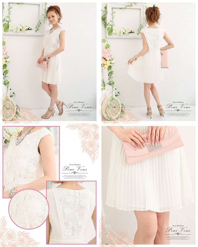 花柄レース プリーツ ドレスワンピース