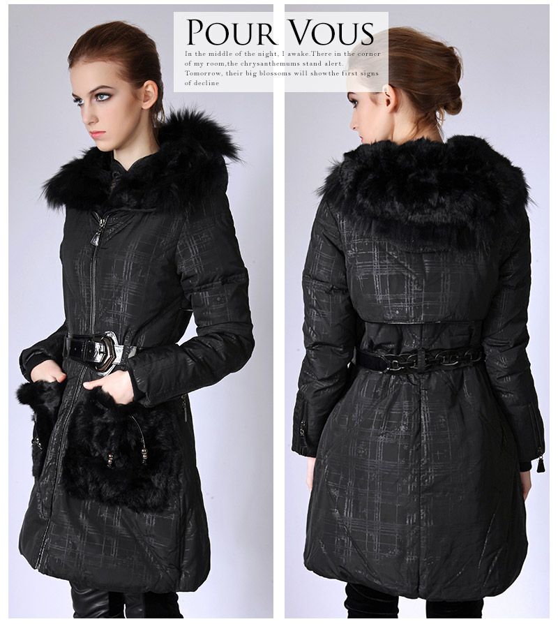 プリント ラビットファー ダウンコート