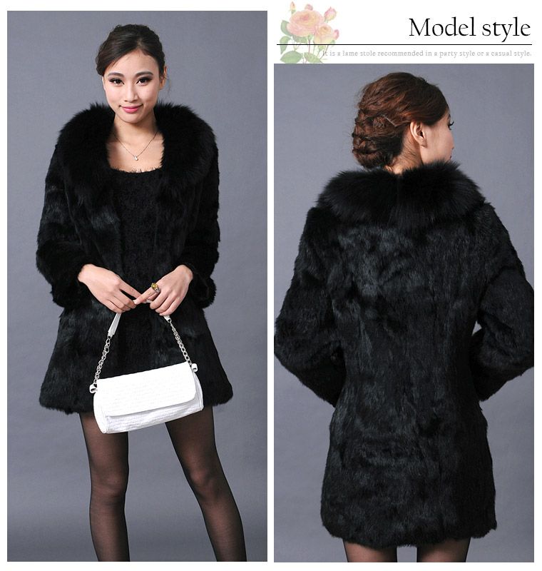 フォックスファー ラビットファー コート ブラック