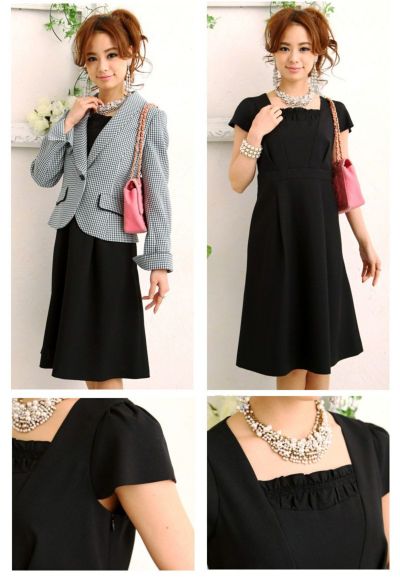 千鳥柄 フリル モノトーンカラー アンサンブルスーツ