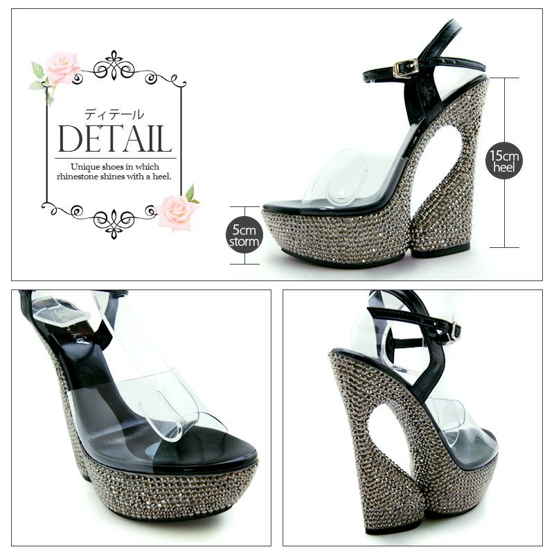 プラットフォーム ラインストーン ハイヒール 厚底