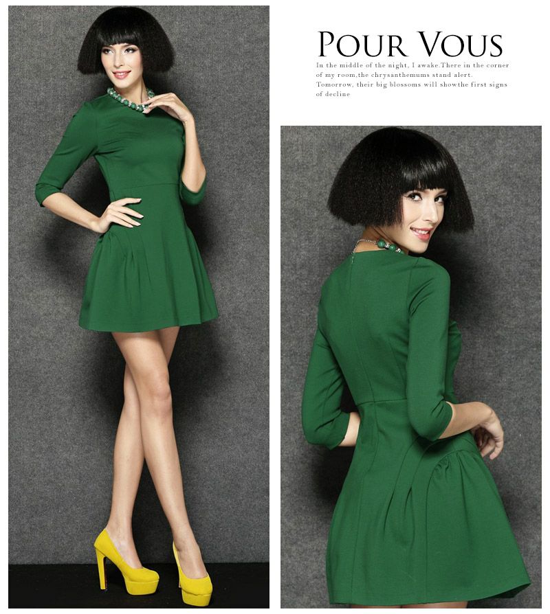 フレア ストレッチ素材 ワンピース