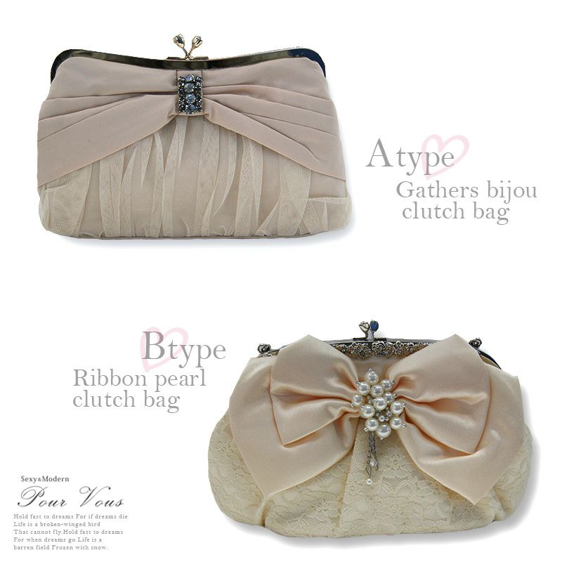 リボン パール ビジュー クラッチバッグ