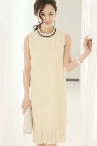 レイヤープリーツレースワンピース