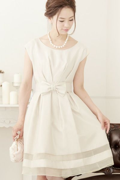 オーガンジー＆シャンタンボーダーワンピース