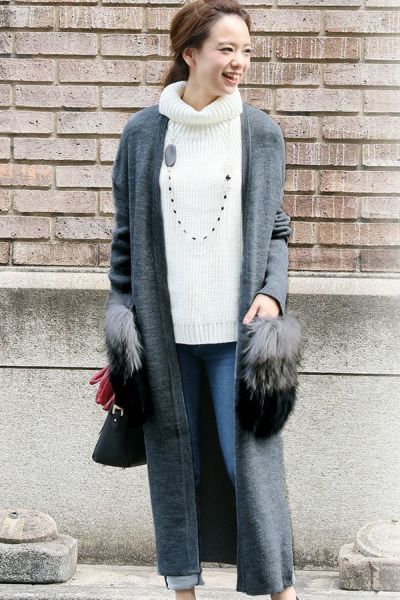 ラクーンファーロングコーディガン