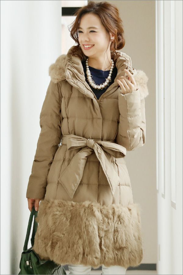 ラビットファーヘムダウンコート