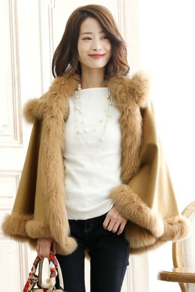 カシミヤフードファーケープ