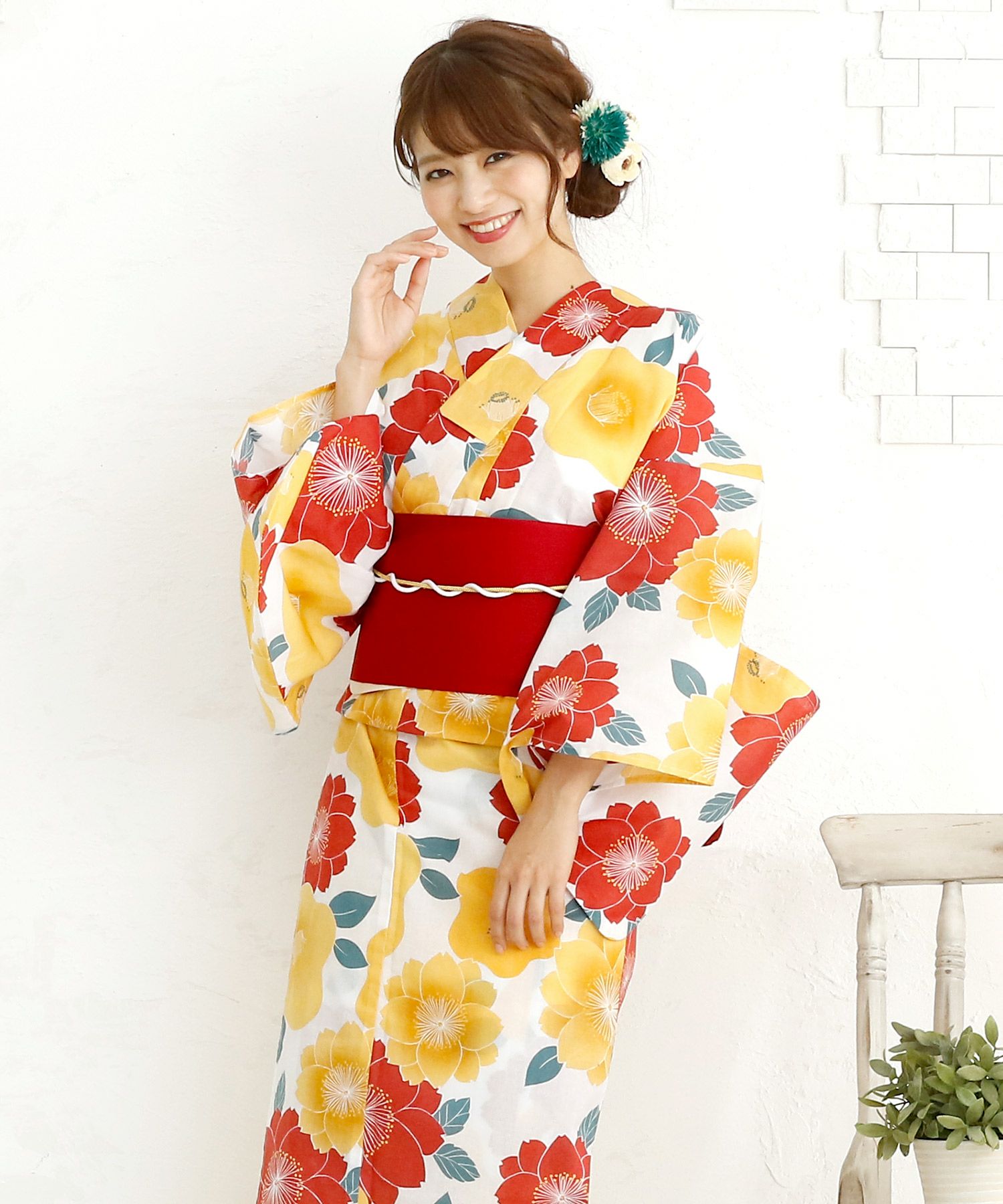 梅椿 浴衣4点セット（半帯）｜PourVous 新品※ふりふ浴衣「梅椿」