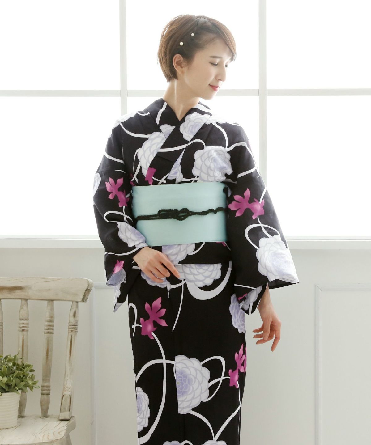 牡丹と金魚　浴衣4点セット（半帯）