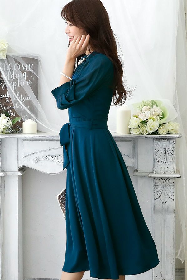Select Shop ハイネック切替レースドレス グリーン/M｜結婚式