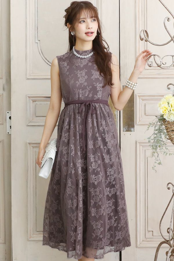 スタンドネックレースワンピース