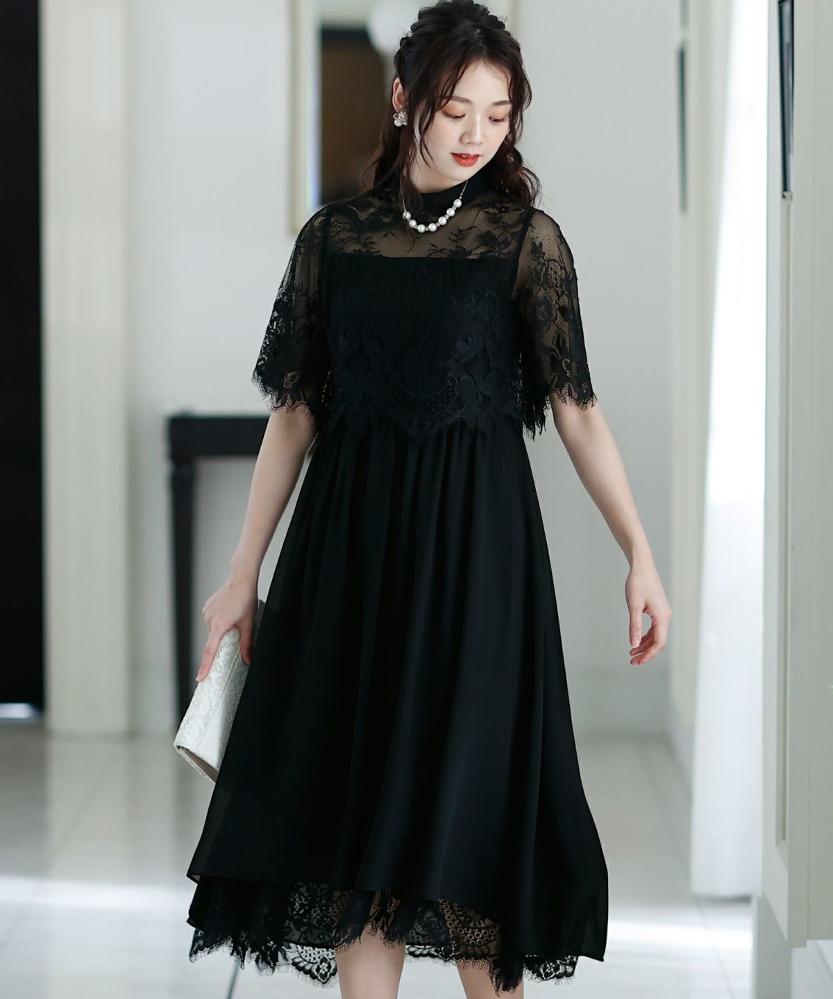 ブラックレース装飾ストラップレスドレス フィッシュテール フィッシュテールドレス | she is （シーイズ）｜ パーティー