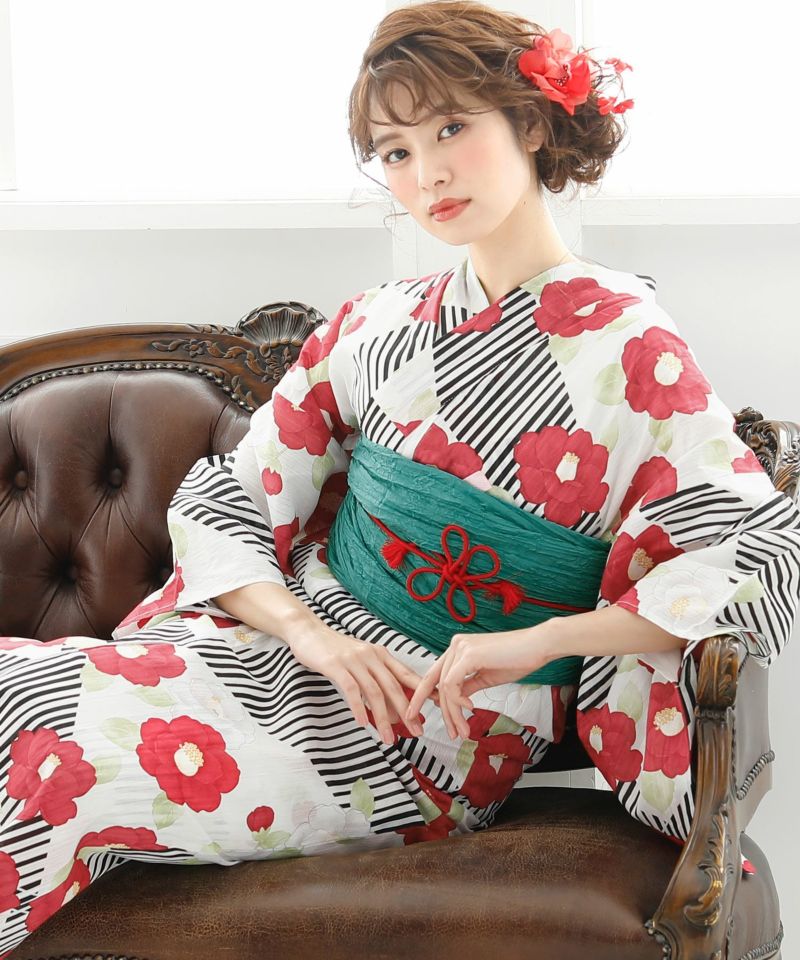 新品☆呉服屋♪大人上品な丸紋に兎古典花 夏着物 浴衣３点セット