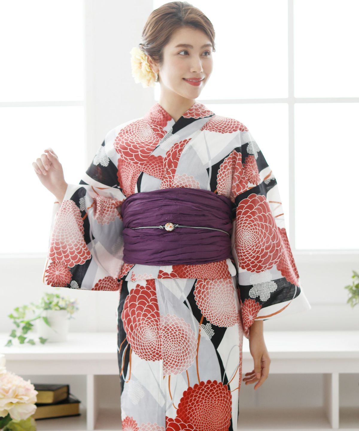 レトロ万寿菊　浴衣4点セット（兵児帯）