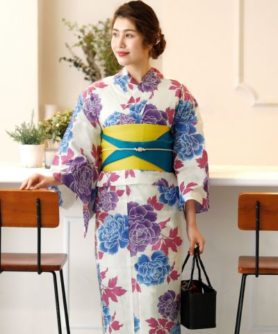 凛として咲く牡丹　浴衣4点セット（半巾帯）