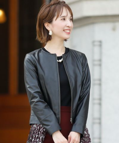 ノーカラーラムレザージャケット