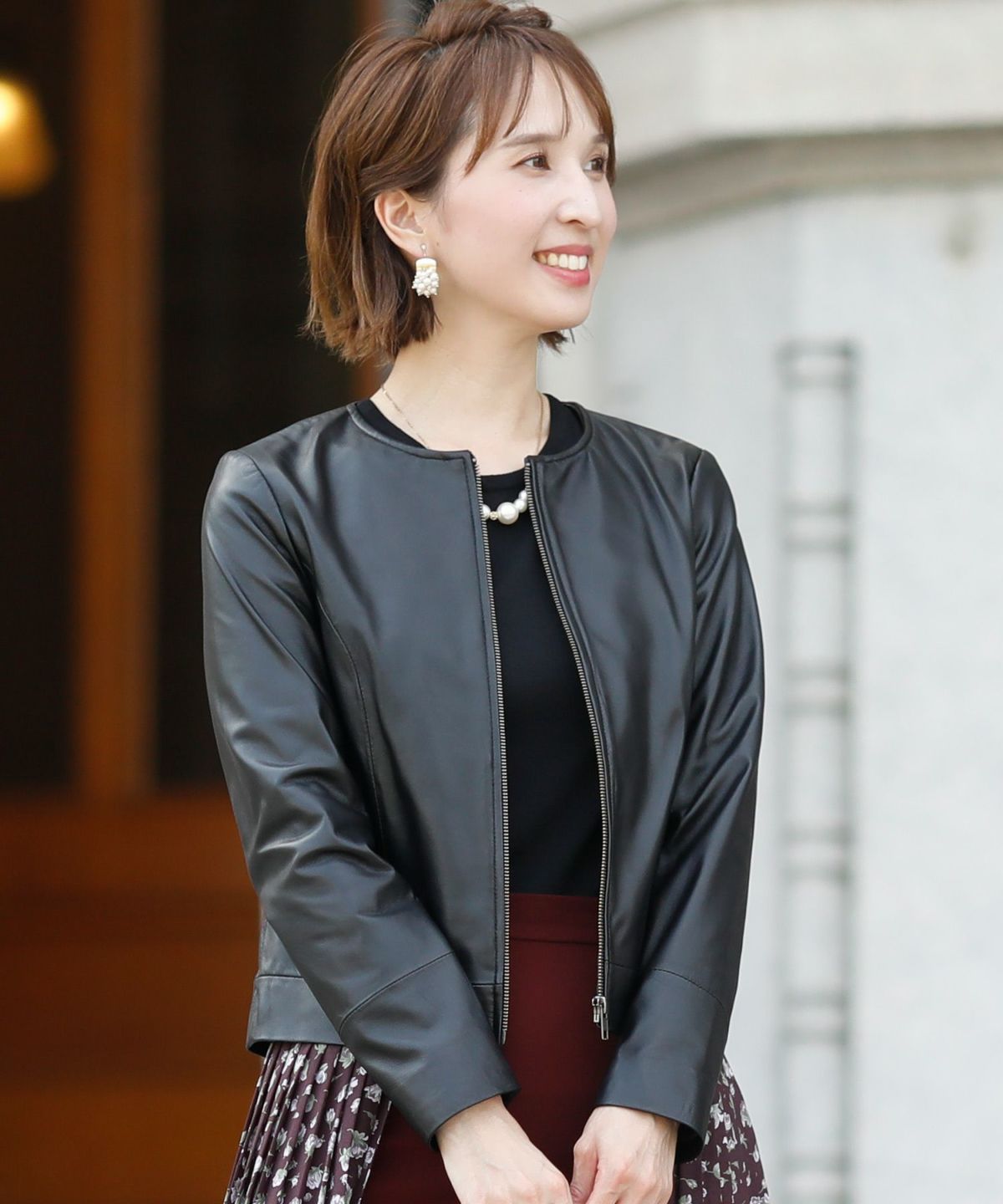 ノーカラーラムレザージャケット