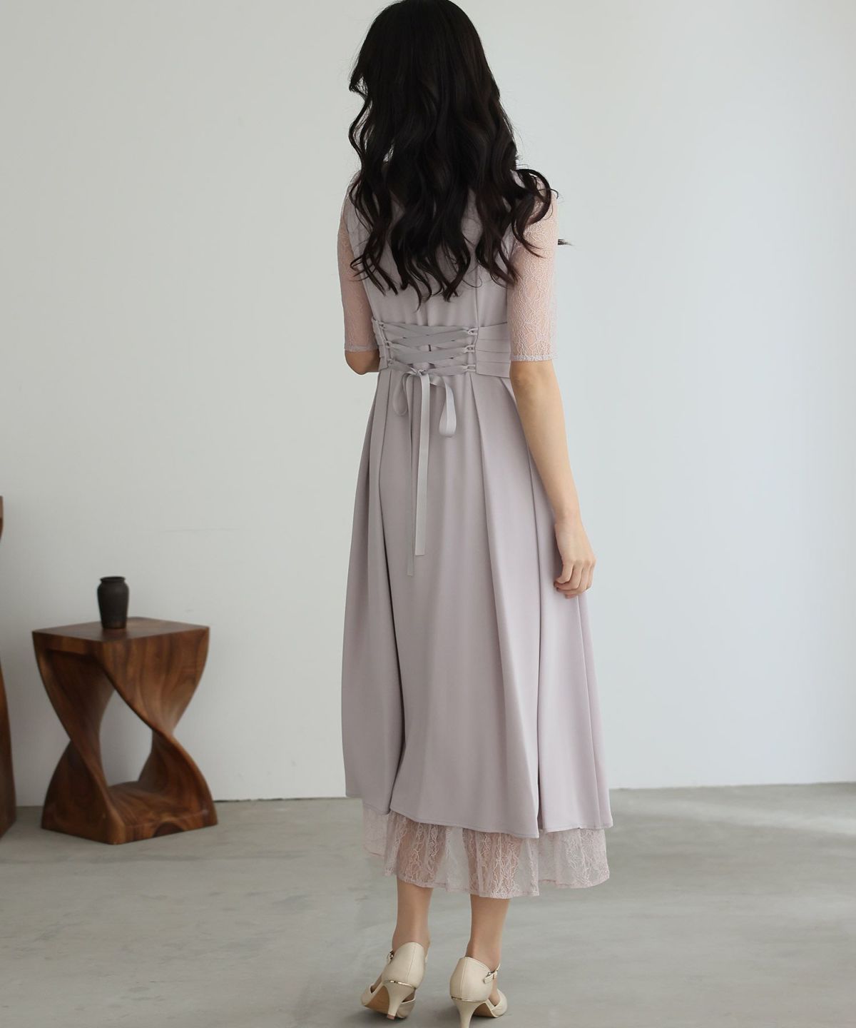 pourvous ウエストリボンフィッシュテールドレス　プールヴー 美品】pourvous ウエストリボンフィッシュテールドレス