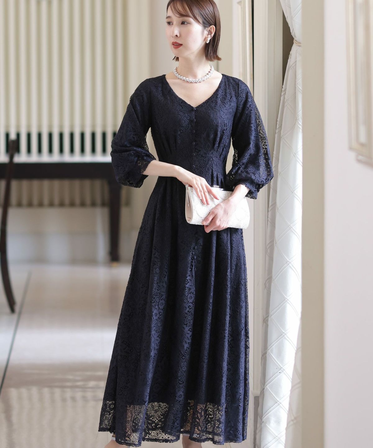 PourVous｜ウエストタック切り替え結婚式パーティードレス