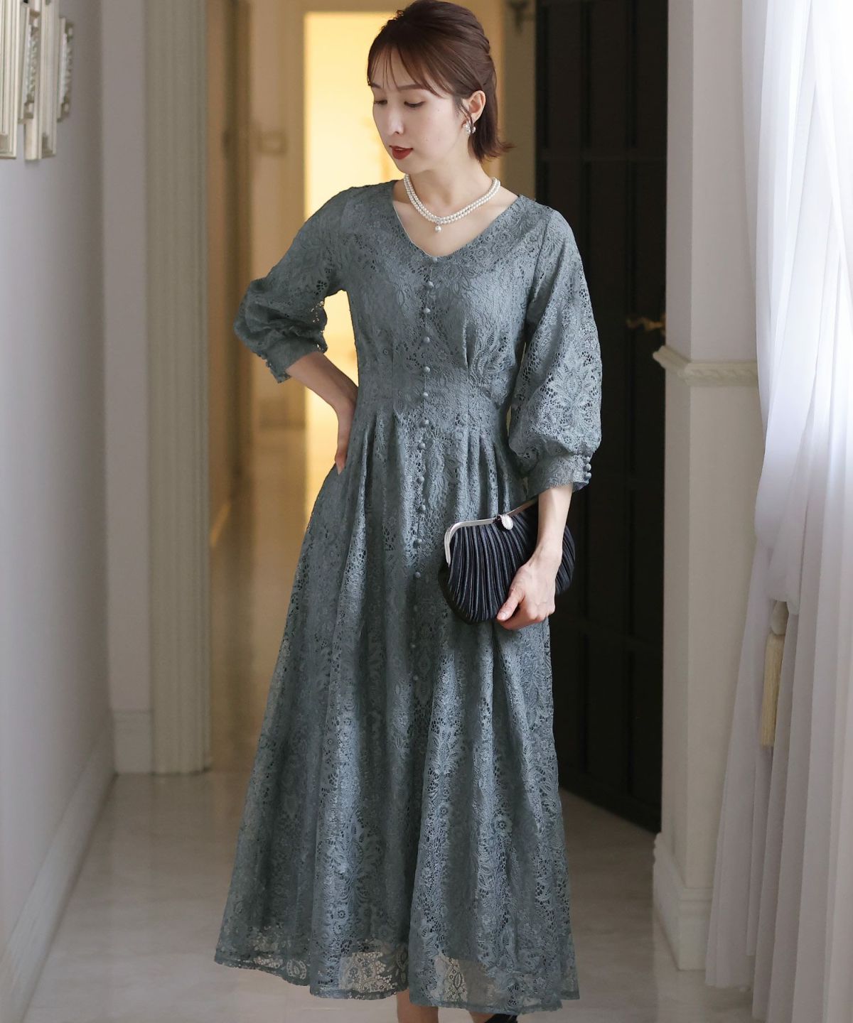 美品 Pour Vous ドレス ワンピース レース ウエストタック パーティー ウエストタックレースドレス｜PourVous