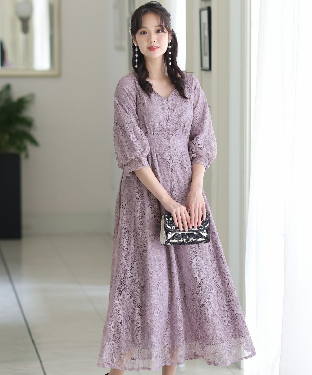 美品 Pour Vous ドレス ワンピース レース ウエストタック パーティー ウエストタックレースドレス｜PourVous