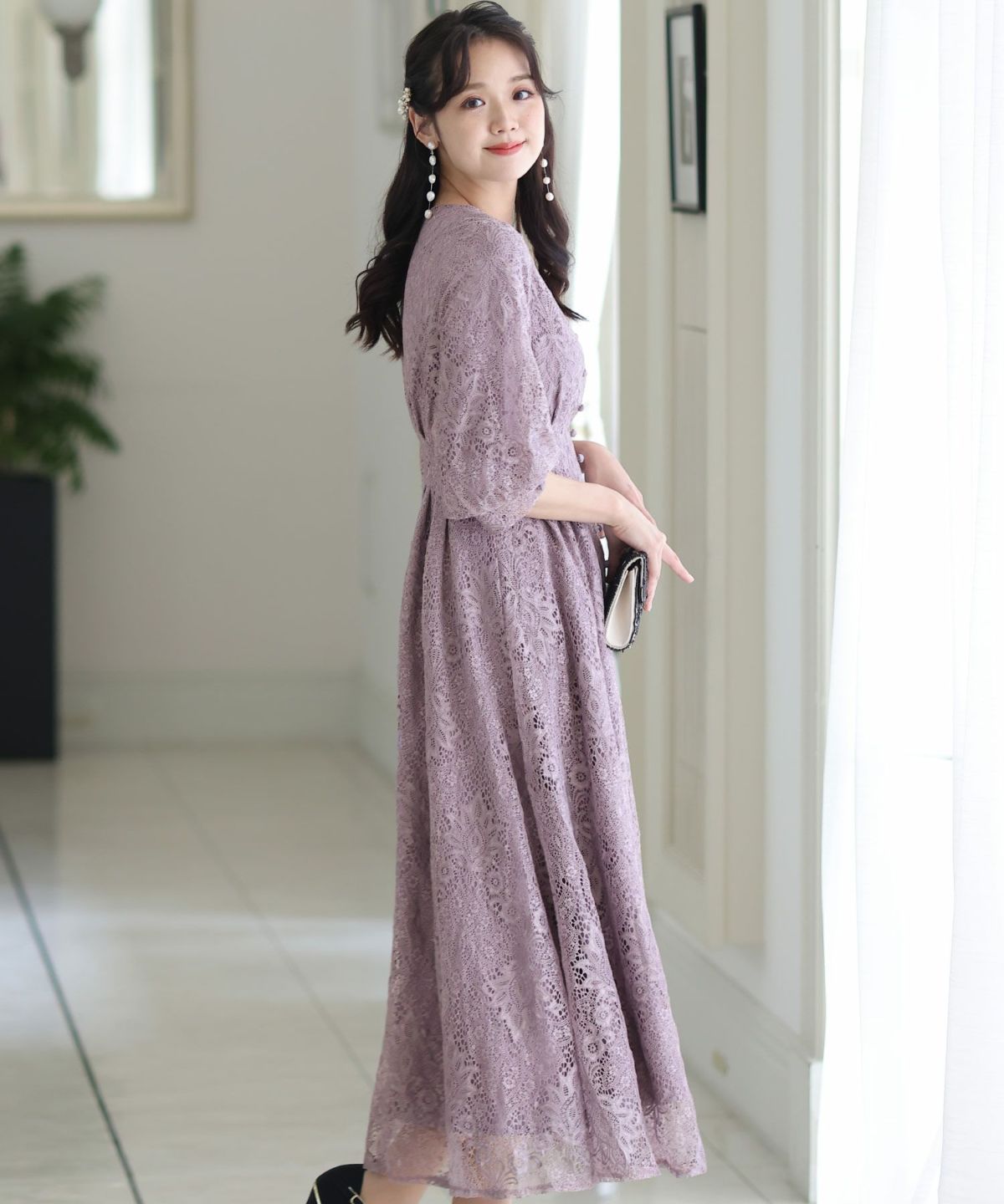 POUR VOUS ウエストタックレースドレス M 結婚式 ウエストタックレースドレス｜PourVous
