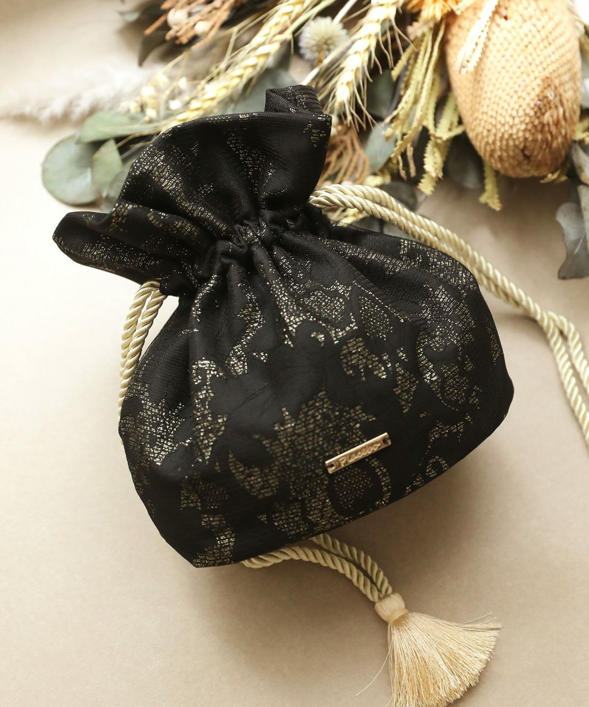 チュール×ジャガード巾着ショルダーバッグ